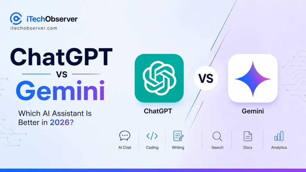 ChatGPT vs Gemini comparison showing AI assistants in 2026